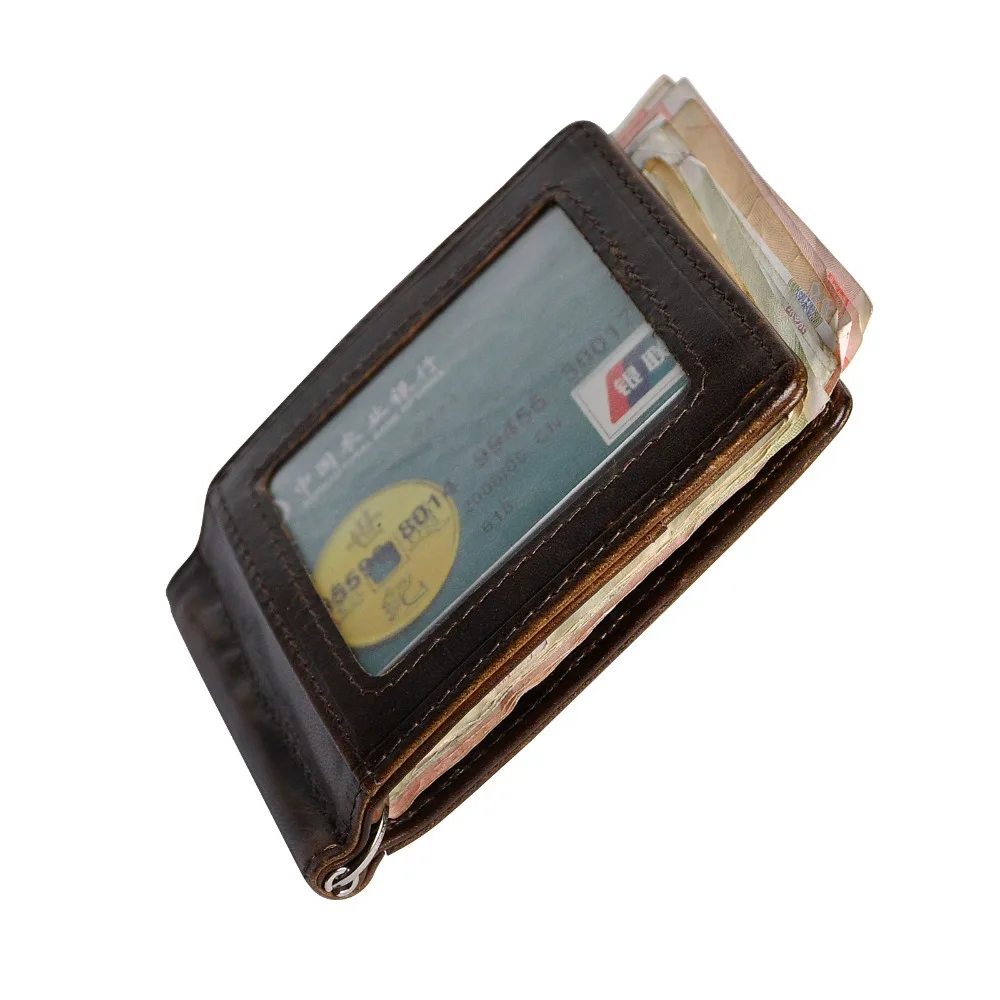 Genuine Leather Men Magnetic Money Clip Wallet Business Card Photo Holder Case Design Front Pocket Wallet Mini Purse Male 1099-c