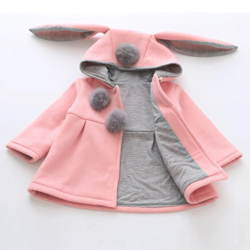 

Spring Autumn Winter Warm Kids Jacket Outerwear Cute Rabbit Ear Hooded Baby Girls Coat Children Clothing Baby Tops Girl Coats