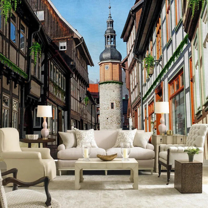 

wallpaper 3d European design retro Street building wallpaper Guest Room decoration backdrop mural wallpaper