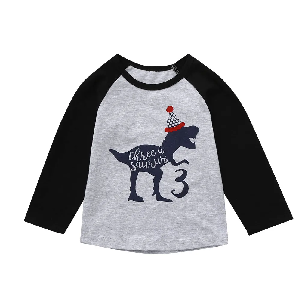 Детская рубашка с динозавром для маленьких мальчиков и девочек на день рождения, футболки с мультипликационным принтом, наряды для маленьких девочек - Цвет: Black