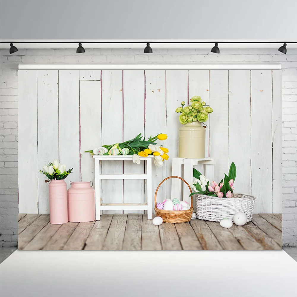 

MEHOFOTO Spring Flowers Easter Eggs Wooden Planks Baby Photography Backgrounds Customized Photographic Backdrop For Photo Studio