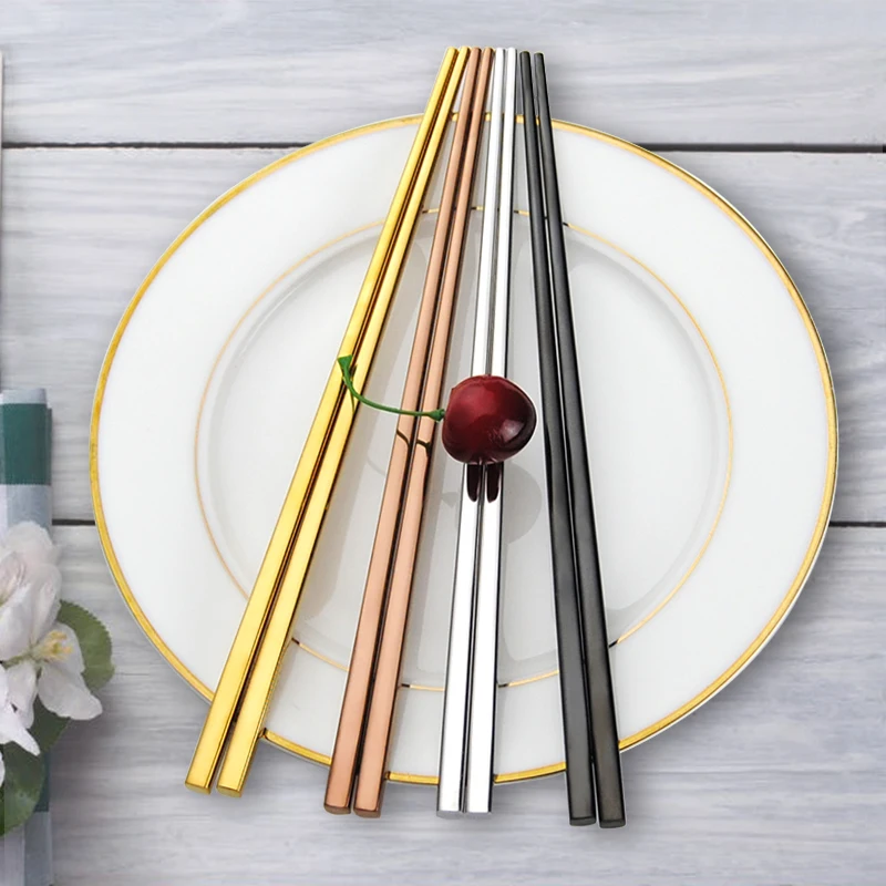 1 пара палочки для суши 304 нержавеющая сталь пищевая квадратная китайская серебряная металлическая палочка для еды многоразовые кухонные инструменты