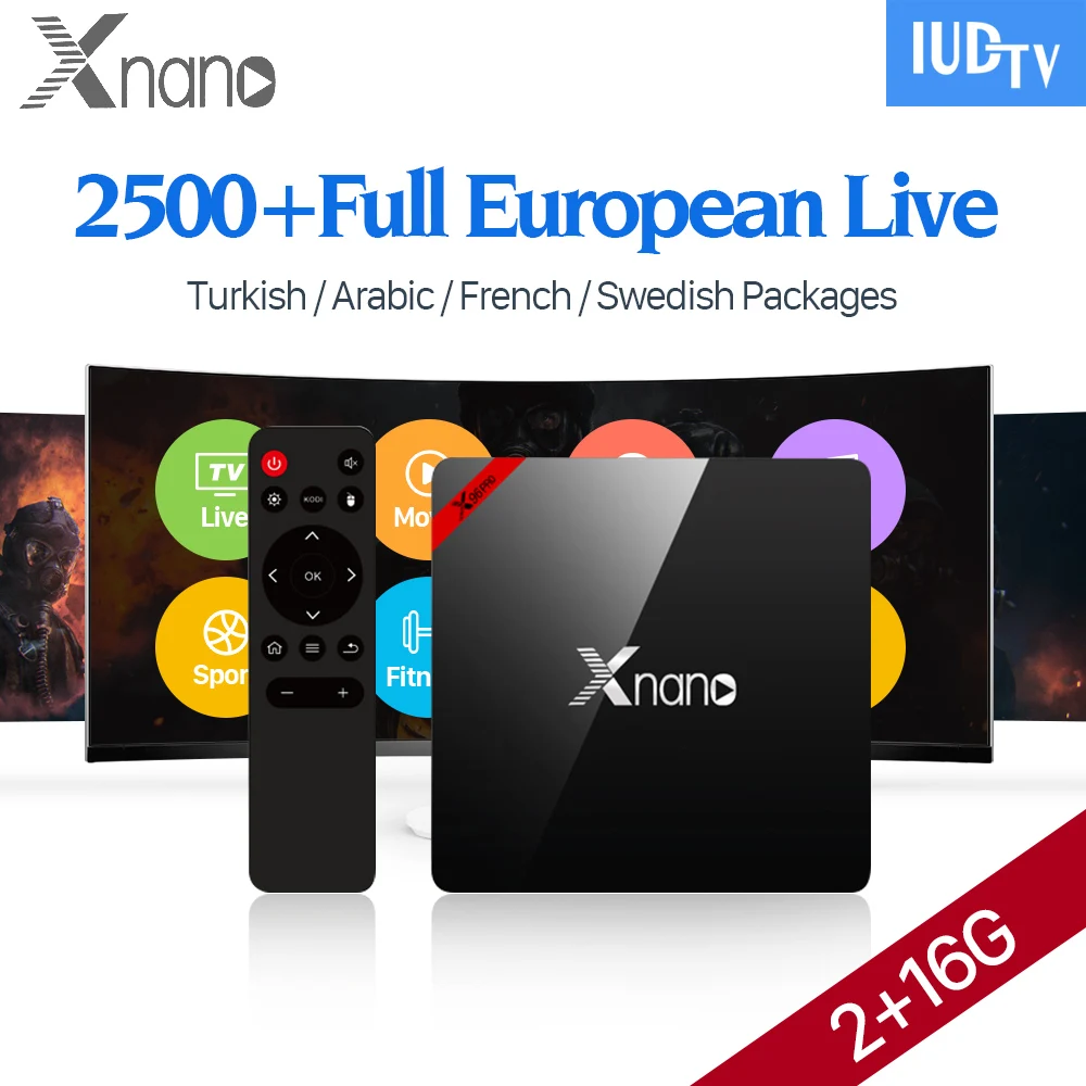 

Xnano Android 6.0 Tv Box 2G/16G Quad Core Support 4K Media Player Set Top Box Portugal Swedish Channels French Arabic IPTV Box