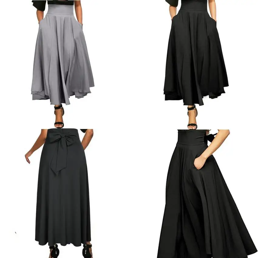 CHAMSGEND Женская плиссированная трапециевидная длинная юбка с высокой талией, юбка макси с разрезом спереди и поясом, Прямая поставка 1J30