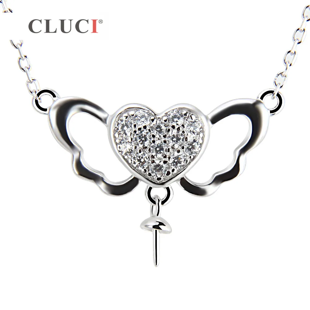 

CLUCI Valentine's Gift 925 sterling silver zirconia heart-shaped pendant with wings necklace chain for elegant women jewelry diy