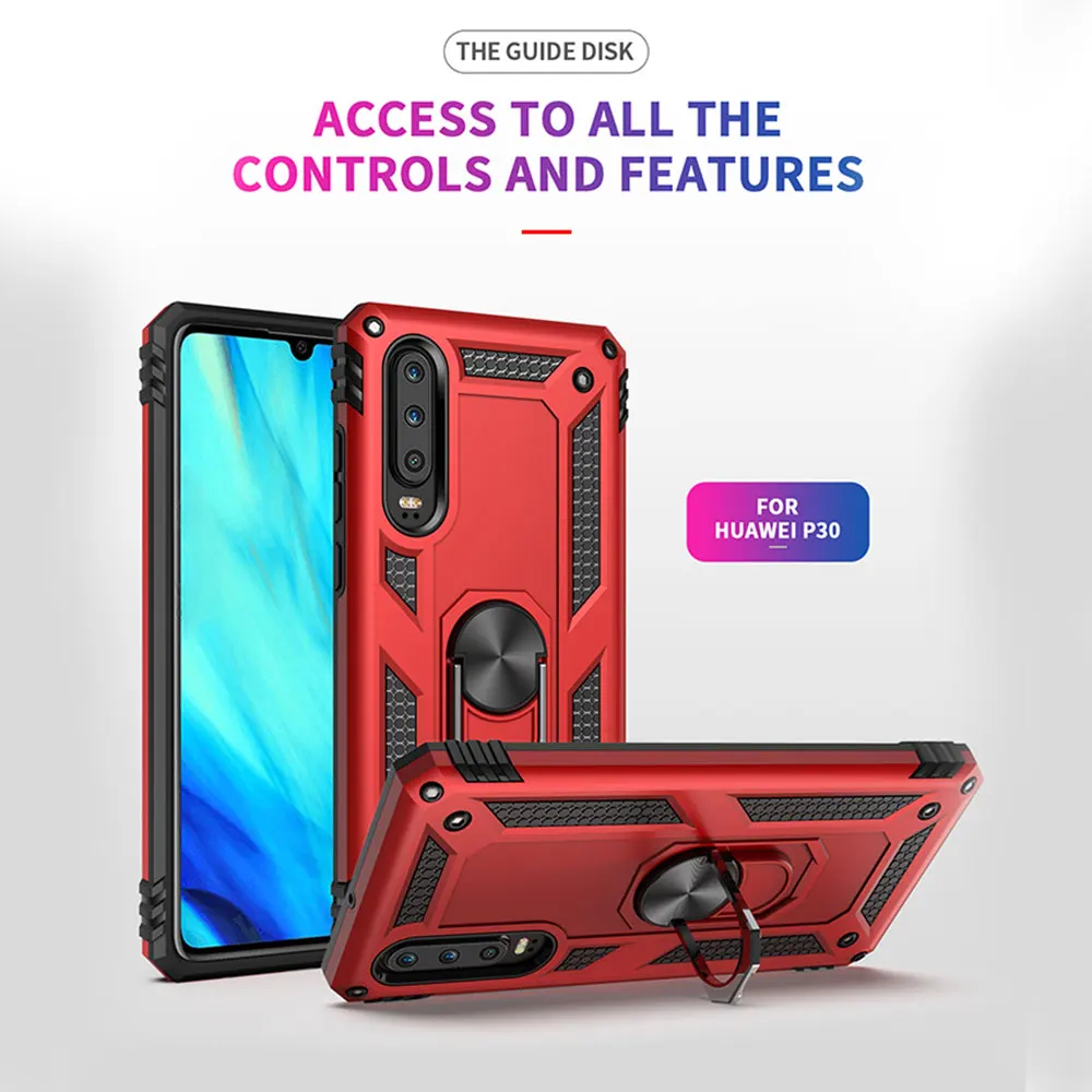 KISSCASE Unique Armor Fitted Case For Huawei P30 Pro Lite Drop resistance Stand Holder 360 Rotating Kickstand Capa Shell |