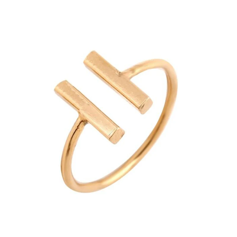 

C031 Geometric T-word H-type Rings For Women Simple European Open Parallel Rings Female Adjustable Ring Jewelry