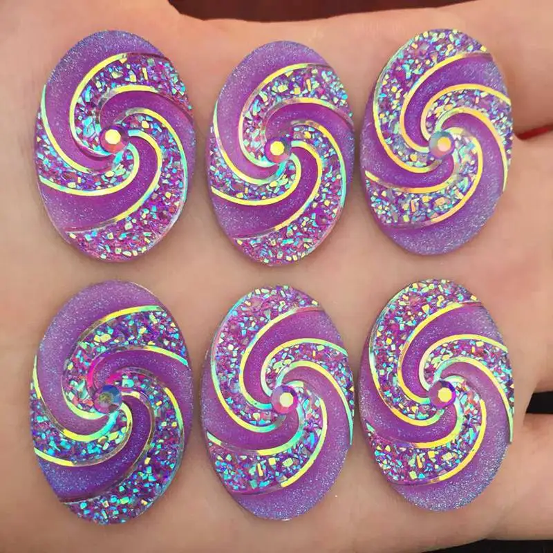 

HOT 12pcs 20*30mm AB Resin oval spiral Rhinestone Flatback Wedding diy Button D853