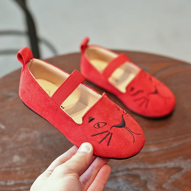 New Design Spring Autumn Children's Embroidered Cute Cat Shoes Girls Fashion Flat Casual Suede