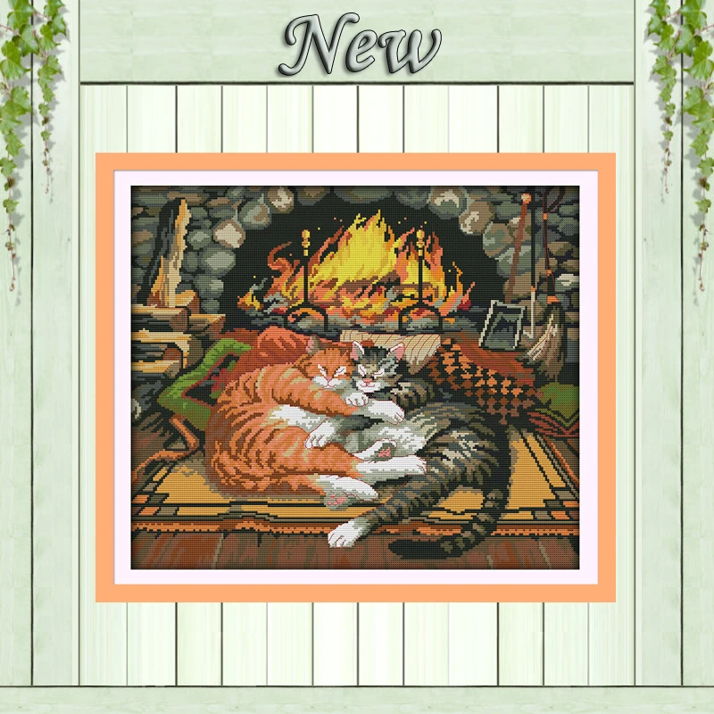 

Two Sleeping cats On the carpet,Counted Print on canvas DMC 11CT 14CT Cross Stitch kit,Needlework Set all Embroider,Animal Style