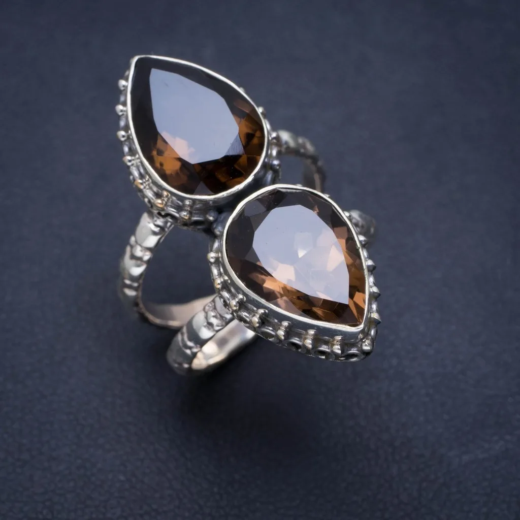 

Natural Smoky Quartz Handmade Unique 925 Sterling Silver Ring 7.5 A1094
