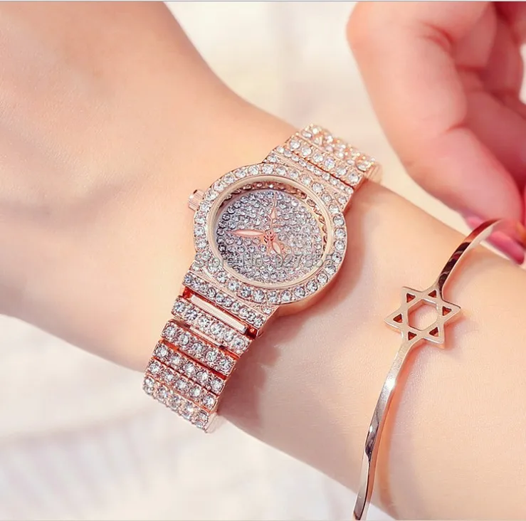 

2018 Luxury Women Rose Gold Diamond Watch High Quality Female Full Rhinestone Small Dial Watches Lady Dress Quartz Wristwatches