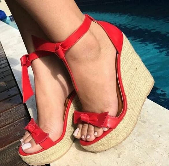 red lace up wedge sandals
