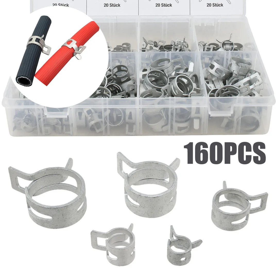 

160pcs/kit 6.5mm 8.0mm 10mm 11mm 12mm 14mm 16mm 18mm Hose Clamp Set Screwdriver Hose Clamps Assortment Kit