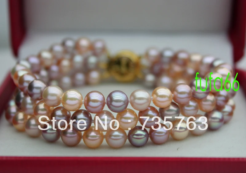 

xiuli 00114 FINE!3ROWS 6.5MM MULTICOLOR AKOYA PEARL BRACELET 7.5"