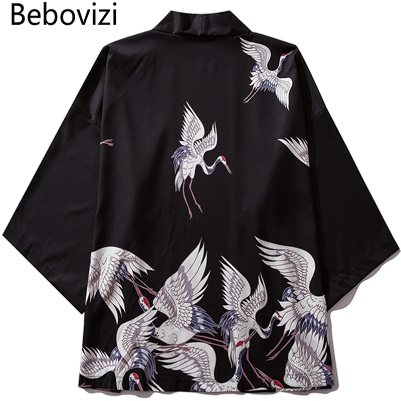 

Bebovizi Brand 2019 Man Casual Clothes Japan Style Crane Thin Kimono Men Japanese Summer Streetwear Fashion Robe Jacket Clothes