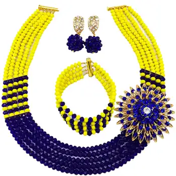 

Fashion Royal Blue Yellow African Beads Jewelry Set 5C-SXJB022