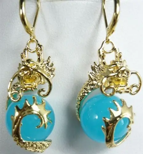 

FREE shipping>>>> LOVELY BLUE Natural stone DRAGON EARRING , uuuu