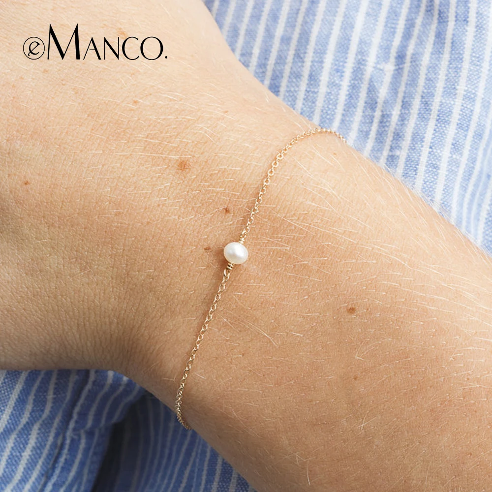 

e-Manco Hot Pearl Bracelets for Women 925 Sterling Silver Charm Bracelet Trendy Bangles Simple Chain Link Fine Jewelry
