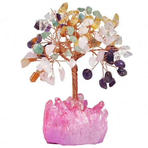 TUMBEELLUWA натуральный кристалл денежное дерево, аура с титановым покрытием кристаллическая кластерная база бонсай богатство удача - Цвет: Colorful Tree Pink