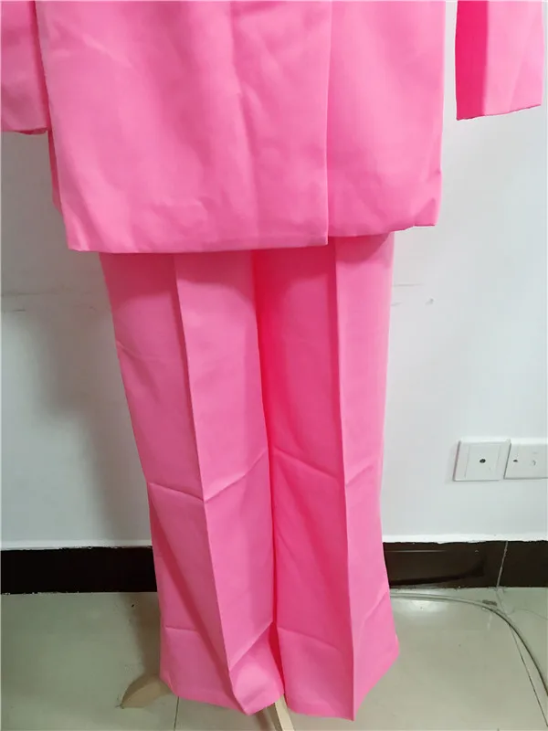 Новинка, весенний женский двубортный розовый блейзер на пуговицах с высокой талией, маленькие прямые брюки, костюмы с длинным рукавом, комплект из 2 предметов