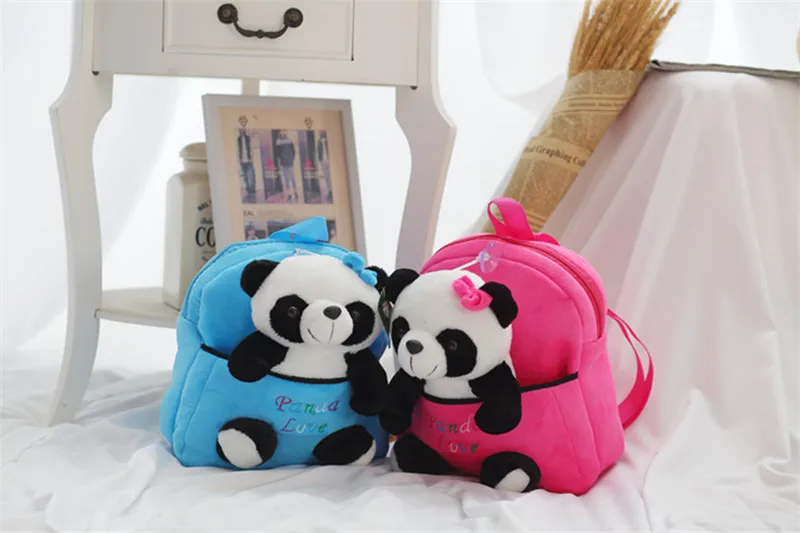 Plush Panda Doll Backpack 2-in-1 Toddler Kindergarden Schoolbag Kids Overnight Bag Kawaii Panda Toy 7 Colors 16