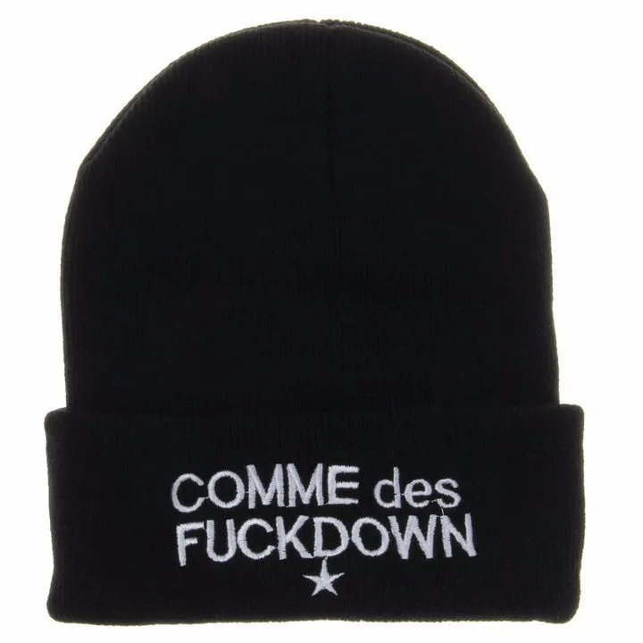 Вязанная шерстяная шапка с надписью comme des fuckdown, настоящая натуральная женская зимняя шапка с косичкой, головной убор для женщин Skullies Beanies, хип-хоп
