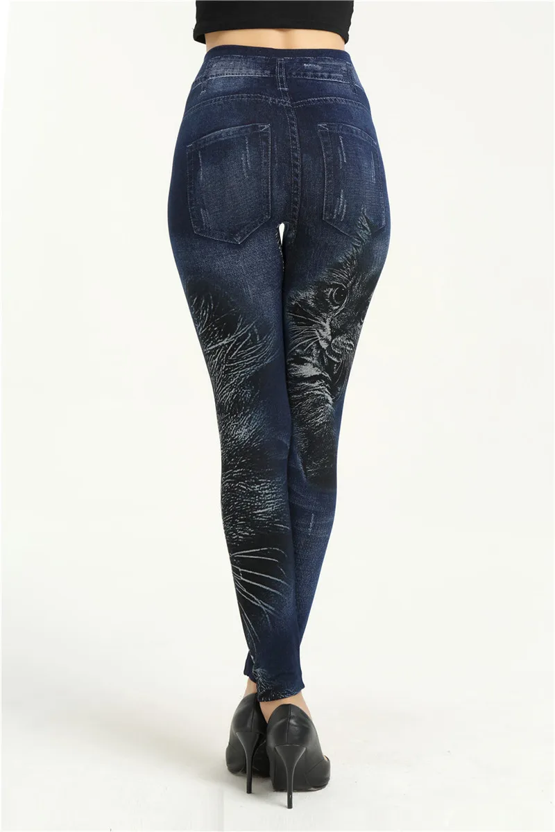 NORMOV, женские модные леггинсы с рисунком черного кота, повседневные джинсовые леггинсы, высокая эластичность, имитация джинсов, тонкие бесшовные штаны, брюки