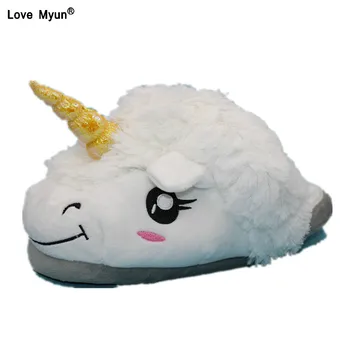 

Plush Unicorn Cotton Home Slippers for White Despicable Winter Warm only one size Indoor Christmas Slippers Fit Size36-41745