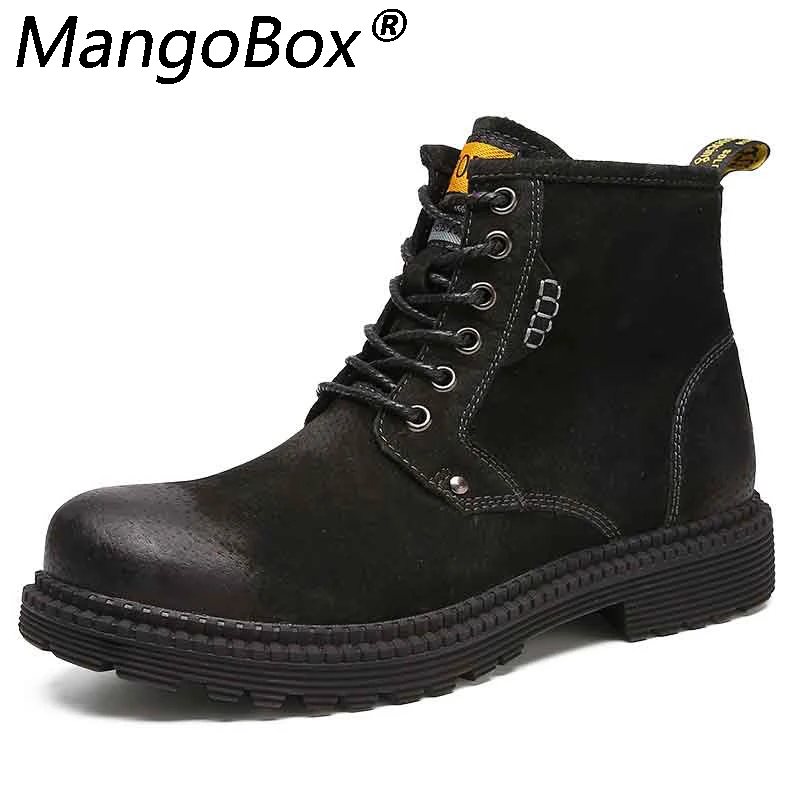 

Genuine Leather Men Boots Spring Autumn and Winter Man Shoes Ankle Boot Men's Snow Shoe Work Black Army Green Gray Plus Size 45