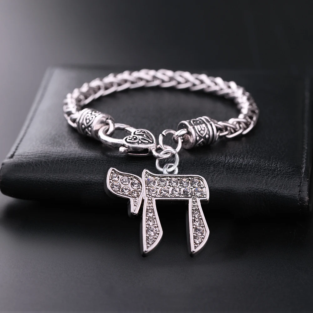 Teamer Classic Jewish Chai Pendant Charm Antique Silver Color Bracelet