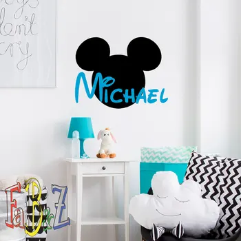

Personalized Name Wall Sticker Mickey Head DIY Kids Boys Bedroom Decoration Vinilos Art Name Decal Living Room Nursery NY-266