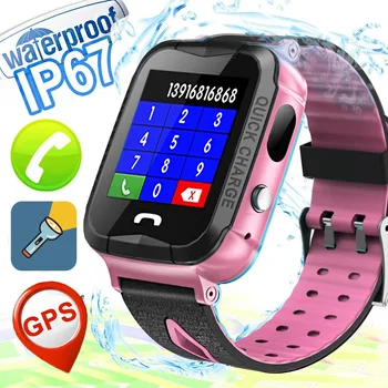 

LBS GPS Double Location Children Swim IP67 Remote Monitoring Smart Watch Kids SIM Card Touch Screen SOS Call Tracker SmartWatch