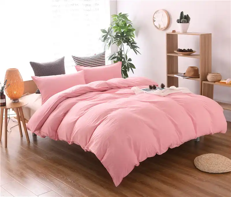 Solid Color Bedding Set Pink Grey Duvet Cover Set Doona Qulit