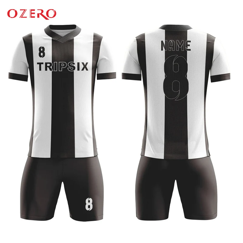 

black and white stripes 100% polyester fully sublimation custom soccer jersey