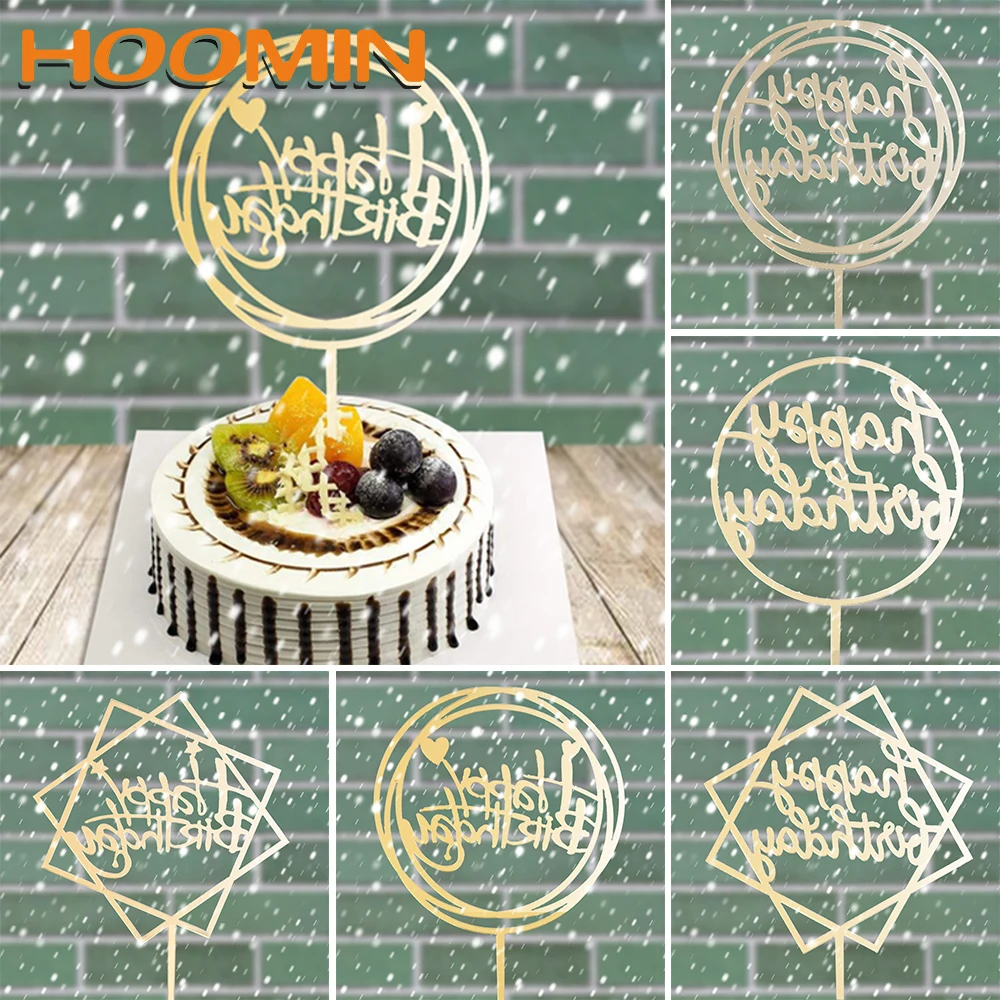 

HOOMIN Acrylic Letter Gold Cake Top Flag Happy Birthday Cake Topper DIY for Baby Kids Cake Decoration Tools Gifts