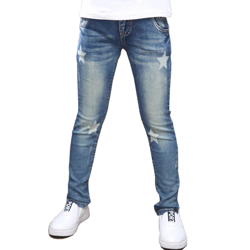 Tribros Autumn Winter Style Children Kids Jeans Fashion Elastic Waist Straight Star Pattern Denim Pants Jeans