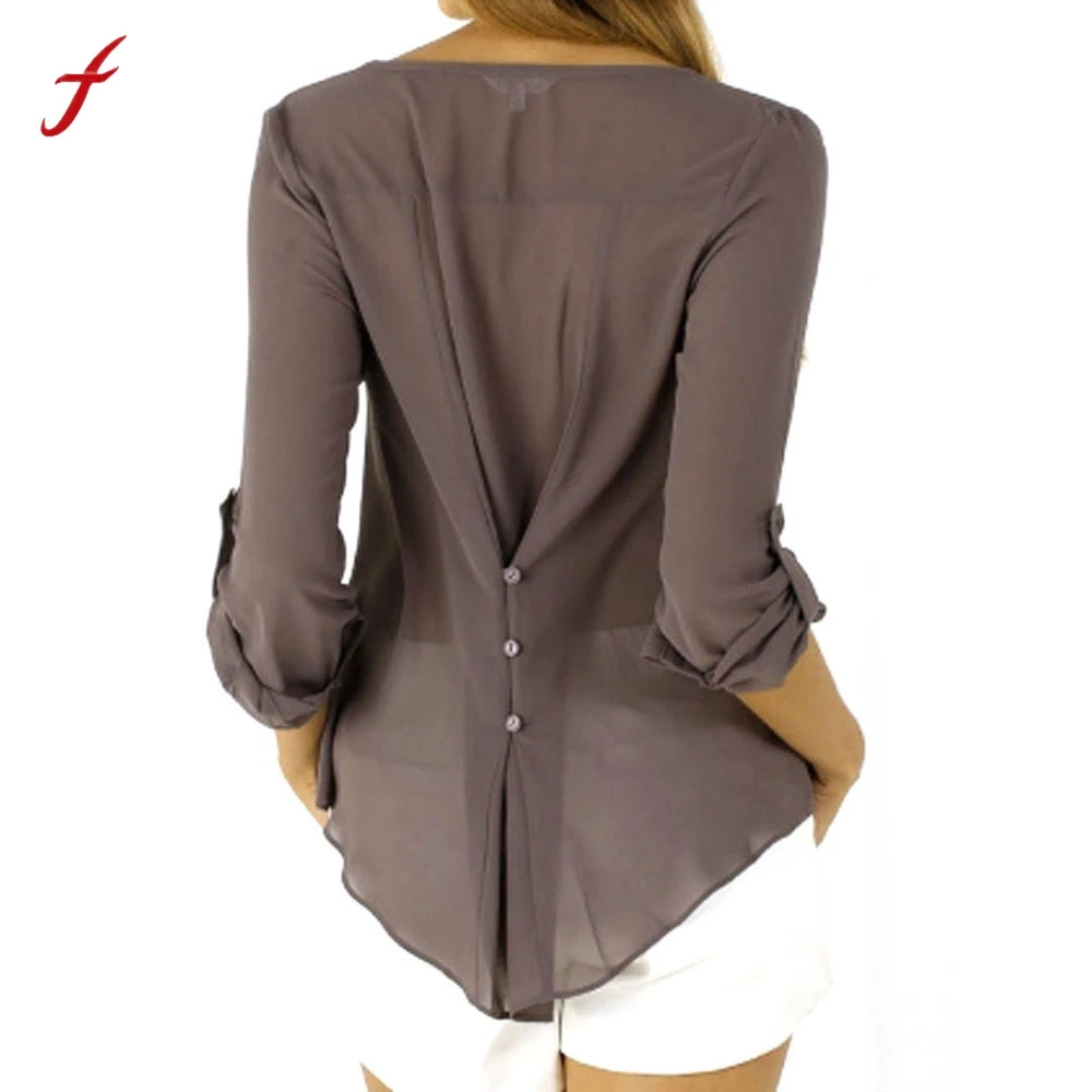 

S - XXXL Shirt Womens Loose Long Sleeve Chiffon Casual Shirt Fashion Blouse women tops and blouses camisetas mujer 2016 verano