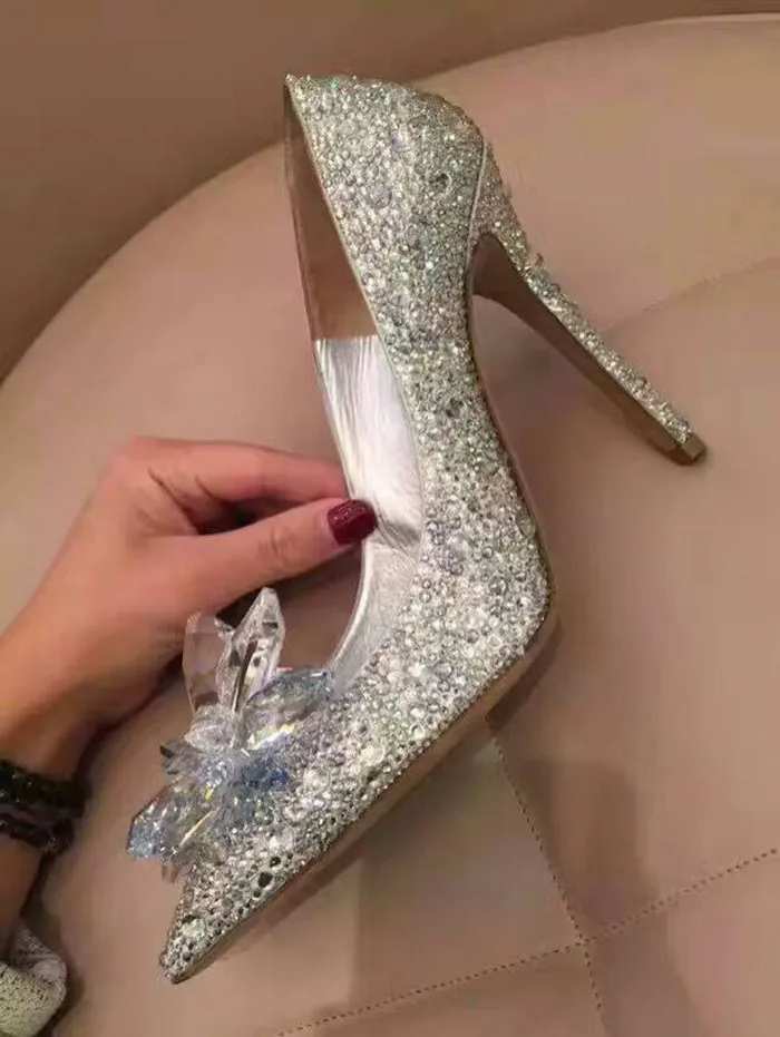 New Silver Week Celebrity Top Grade Cinderella Crystal Shoes Bridal Rhinestone Wedding Shoes With Flower woman thin high heels New Silver Week Celebrity Top Grade Cinderella Crystal Shoes Bridal Rhinestone Wedding Shoes With Flower woman thin high heels
