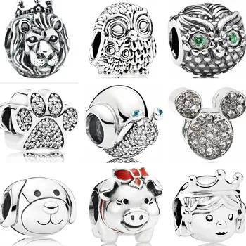 

Punk Style Animal Owl Elephant Snails Cat Mickey Alloy Beads Fit Original Pandora Charms Bracelets for Women Vintage DIY