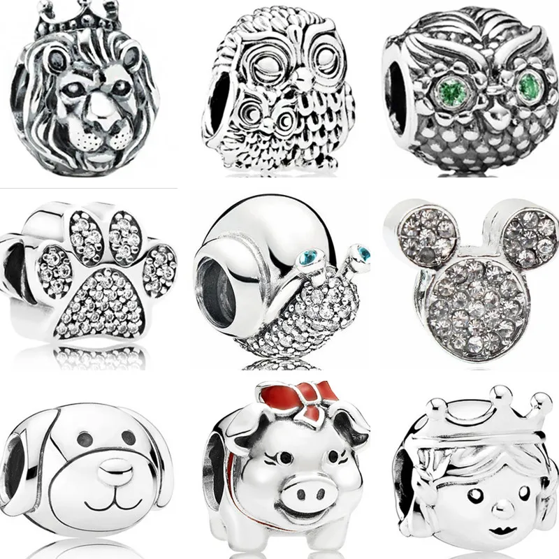 

Punk Style Animal Owl Elephant Snails Cat Mickey Mouse Alloy Beads Fit Original Pandora Charms Bracelets for Women Vintage DIY