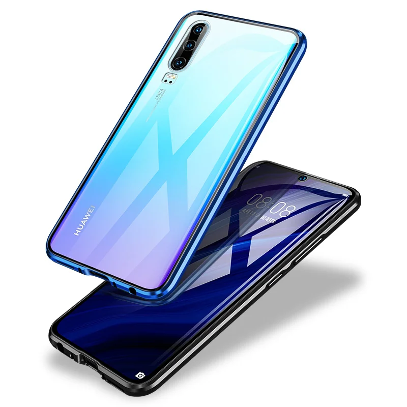 

360 Full Protection Front & Rear Tempered Glass Case For Huawei P30/ P30 Pro Aluminum Metal Magnetic Bumper Phone Case Cover Bag