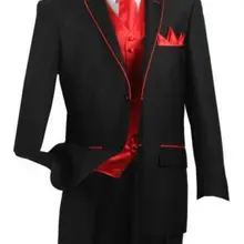 Черная куртка с отворотом с красным воротником края жениха смокинги друзей жениха костюм для шафера Мужская Свадьба/бизнес/вечерние смокинги