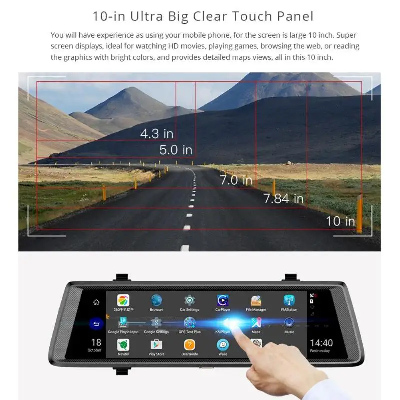 Phisung 10 дюймов 1080P HD Автомобильный видеорегистратор Камера 4G WiFi Android dvr Bluetooth видеорегистратор gps навигатор с камерой заднего вида сенсорный экран