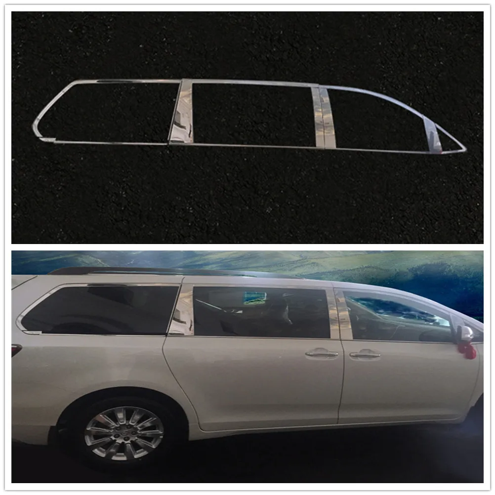 

8pcs /10pcs / 18pcs / 26pcs Pillar Post Stainless Steel Trim Door Cover For Toyota Sienna Chrome 2011 2012 2013 2014 2015-2018