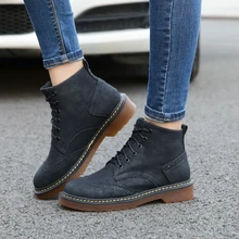 

Plus Size 34-43 Women Boots Dr Martin boots shoes High Top Black Booties 2018 Autumn Winter shoes woman Lace-Up Basic Boots