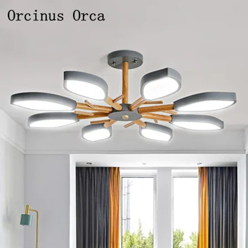 

Nordic Modern Simple Colored Log Chandelier Living Room Dining Room Bedroom Post-modern Creative LED Leaf Chandelier