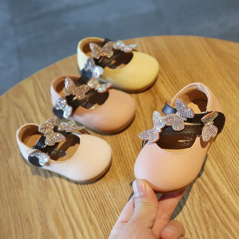 Princess Shoes Butterfly Sequins Baby Soft Bottom Shoes Girls Baby Leather baby shoes