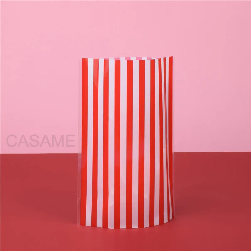 100 pcs Color Plastic Striped Cookie Candy Gift Bags Not Adhesive Seal Package Bag Cellophane Birthday