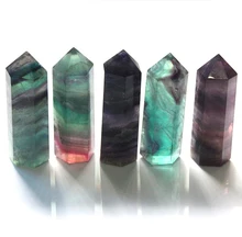 2015 Natural 75*20mm purple green fluorite QUARTZ CRYSTAL WAND POINT Column Sceptres Pillar HEALING Reiki Chakra pendant
